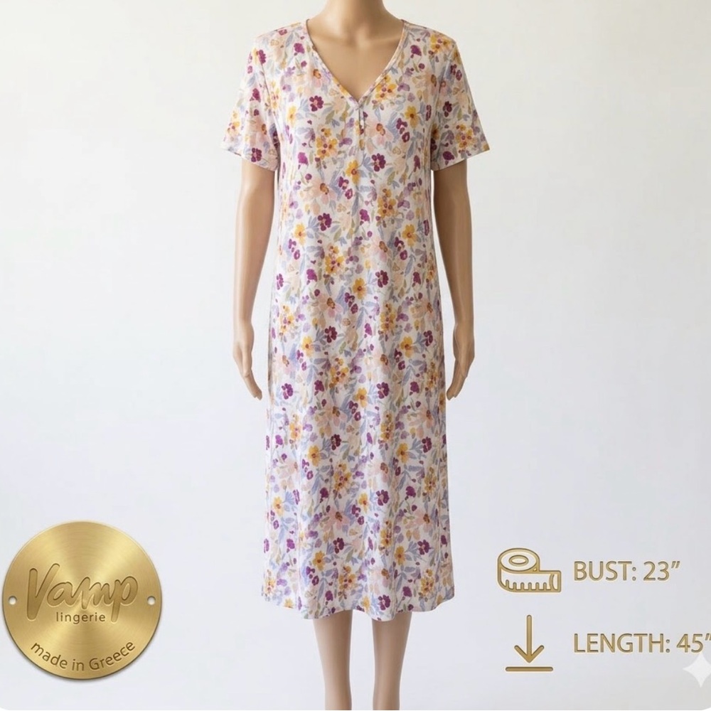 VAMP GREECE Floral Print Luxury Nightgown / House Dress - Size 48 (US XL/XXL) ✨